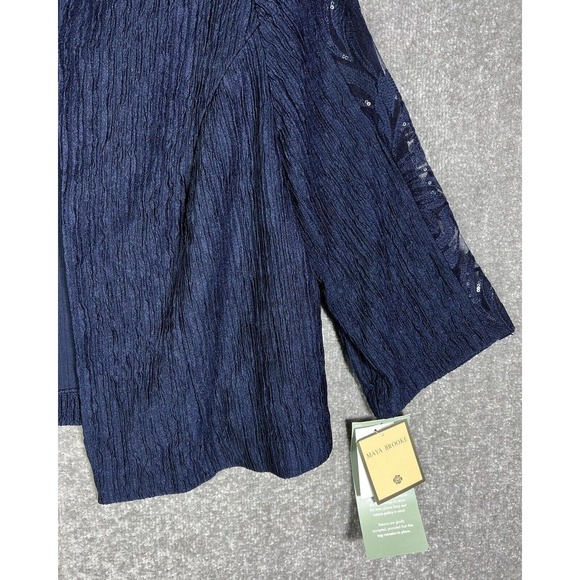 Maya Brooke Crinkle Sequin Lace Open Front Blazer Jacket Women 14W Navy Blue NWT - Picture 8 of 16